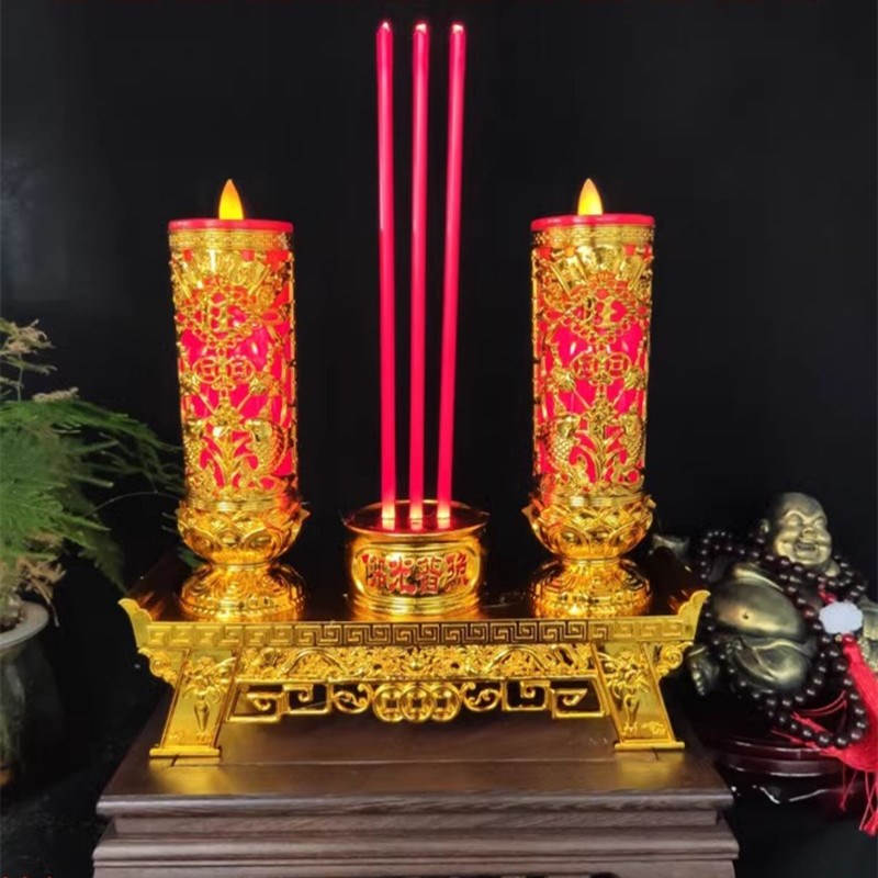 新款仿真led电子蜡烛灯香炉一体家用供佛灯摇摆火焰财神结婚婚礼