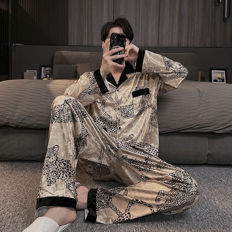 金丝绒男士睡衣春秋长袖2025新款高端轻奢情侣家居服女秋冬款套装