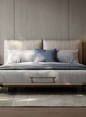 TAZA意式轻奢床全真皮设计师2023新款大平层主卧现代简约双人婚床
