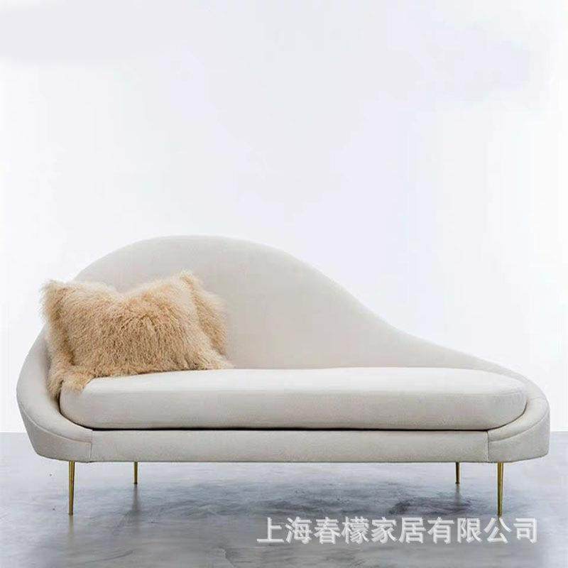 美式贵妃沙发北欧布艺贵妃椅后现代轻奢弧形躺椅双人三人沙发