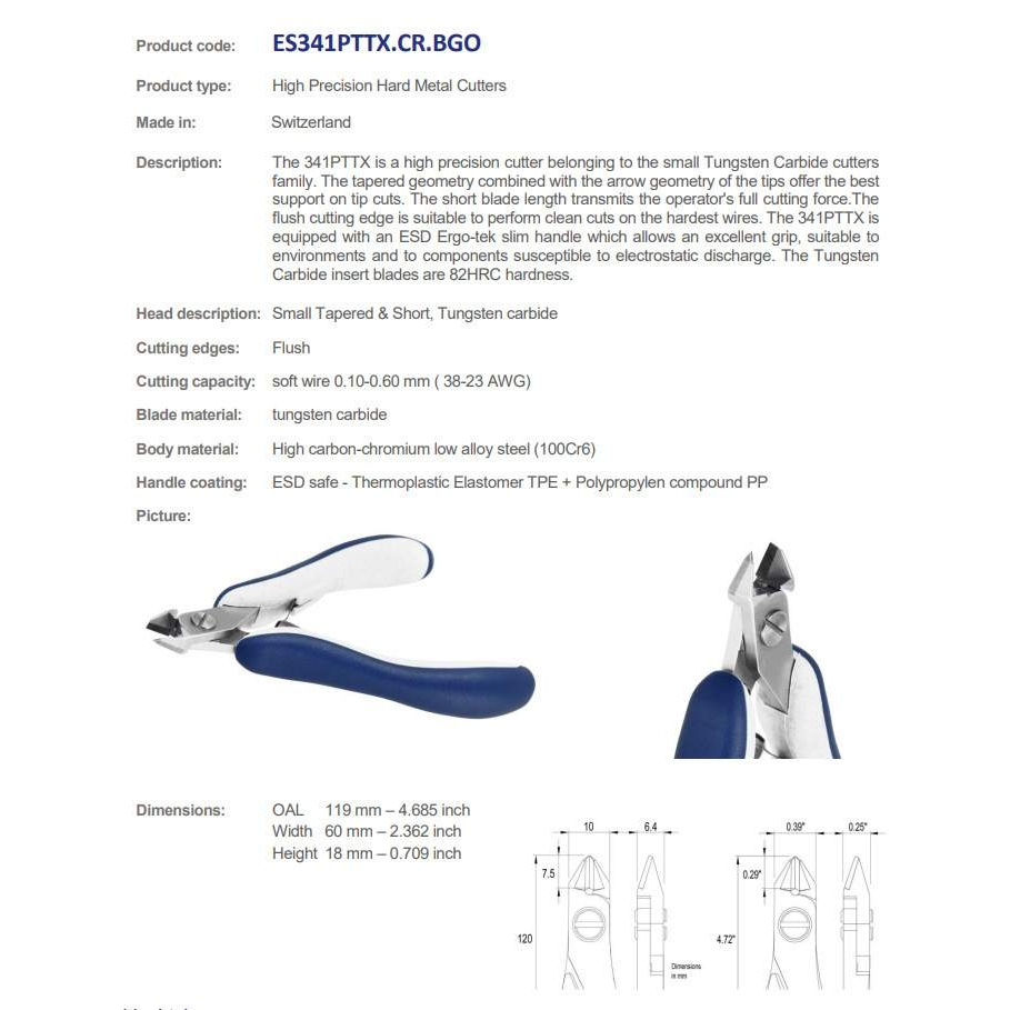 ideal-tek剪线钳ES341PTTX.CR.BGO 超硬合金剪线钳0.10-0.60mm