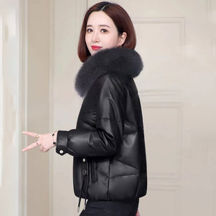 皮羽绒棉服女短款2026新款冬季皮草真狐狸毛领小个子加厚皮衣外套