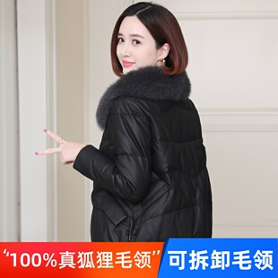 pu皮棉服女2025新款妈妈冬季皮袄短款加绒加厚时尚狐狸毛皮衣外套