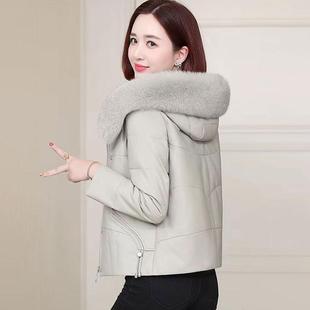 皮衣外套女冬季加绒2025新款加厚妈妈皮袄真狐狸毛领短款pu皮棉服