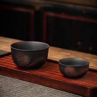 紫陶茶杯功夫茶具单杯紫砂陶瓷品茗杯大号主人杯家用茶碗高档礼盒