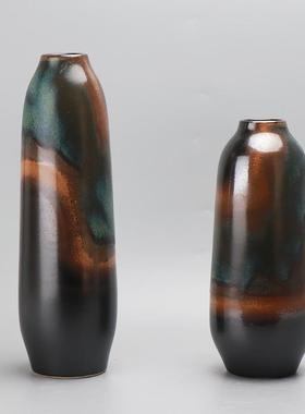 新中式陶瓷山水间花瓶摆件客厅插花轻奢北欧创意简约花器装饰品