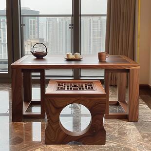 禅意白蜡木茶桌椅组合仿古现代家用客厅阳台黑胡桃木泡茶桌 新中式