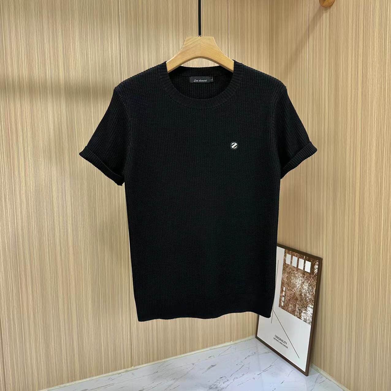 男士针织短袖潮牌潮流圆领半袖内搭半截袖打底衫秋季男款毛衣T恤