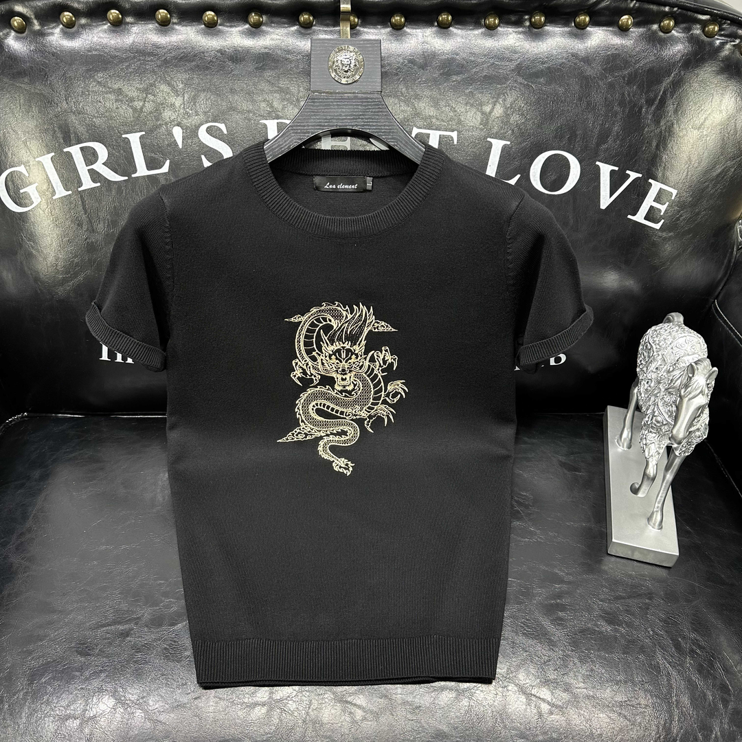 本命年男装短袖毛衣男冬季红色半袖针织衫2024年新款男士龙年衣服