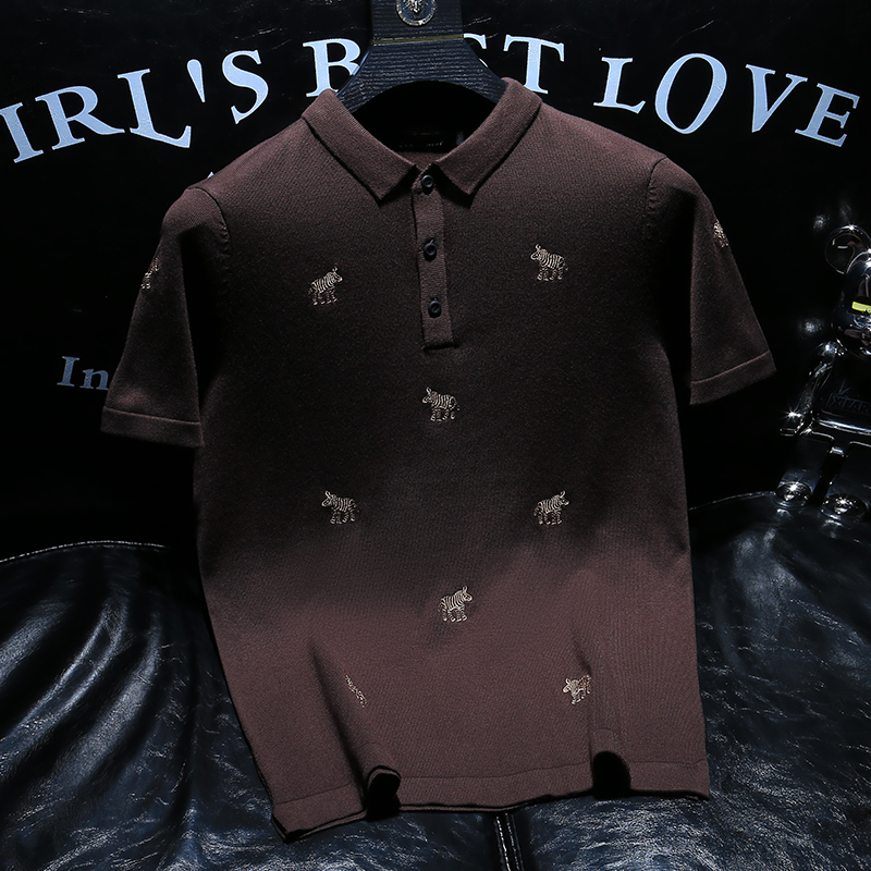 潮男新伊轻奢百搭翻领刺绣Polo衫夏季潮牌休闲时尚帅气针织T恤
