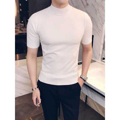 男士毛衣半高领秋冬内搭短袖针织衫男紧身中领纯色线衣修身打底衫