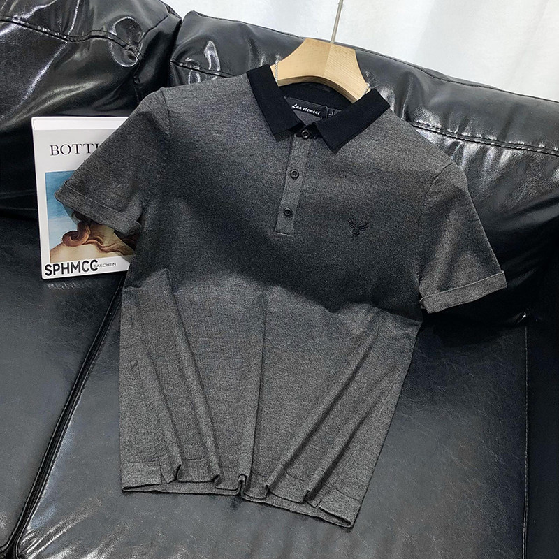 秋冬新品针织polo衫男翻领短袖体恤修身时尚潮流小鹿刺绣青年上衣