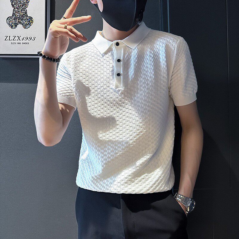 夏季Polo衫男短袖潮牌痞帅翻领冰丝T恤高级感男装夏装半袖上衣服