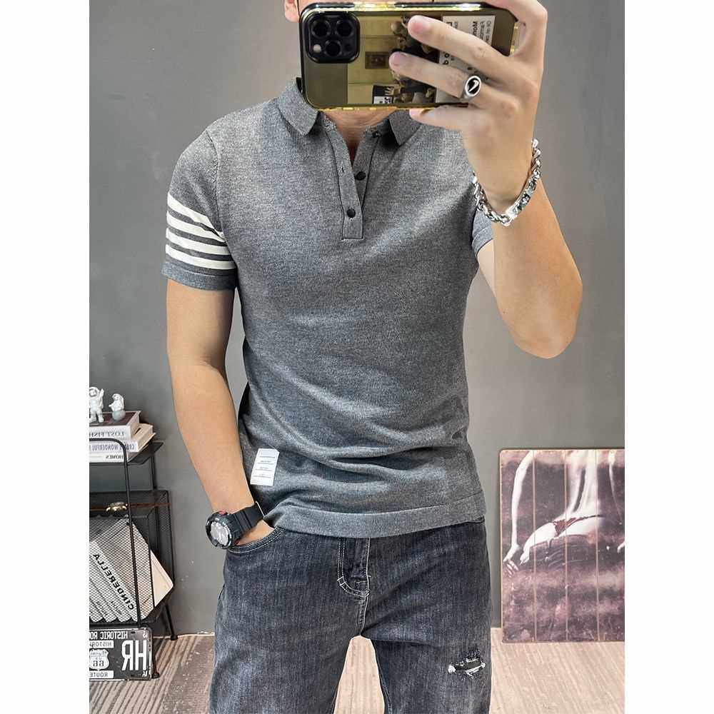 短袖针织衫翻领上衣春季半袖毛衫弹力紧身毛线衣半截袖polo衫线衣