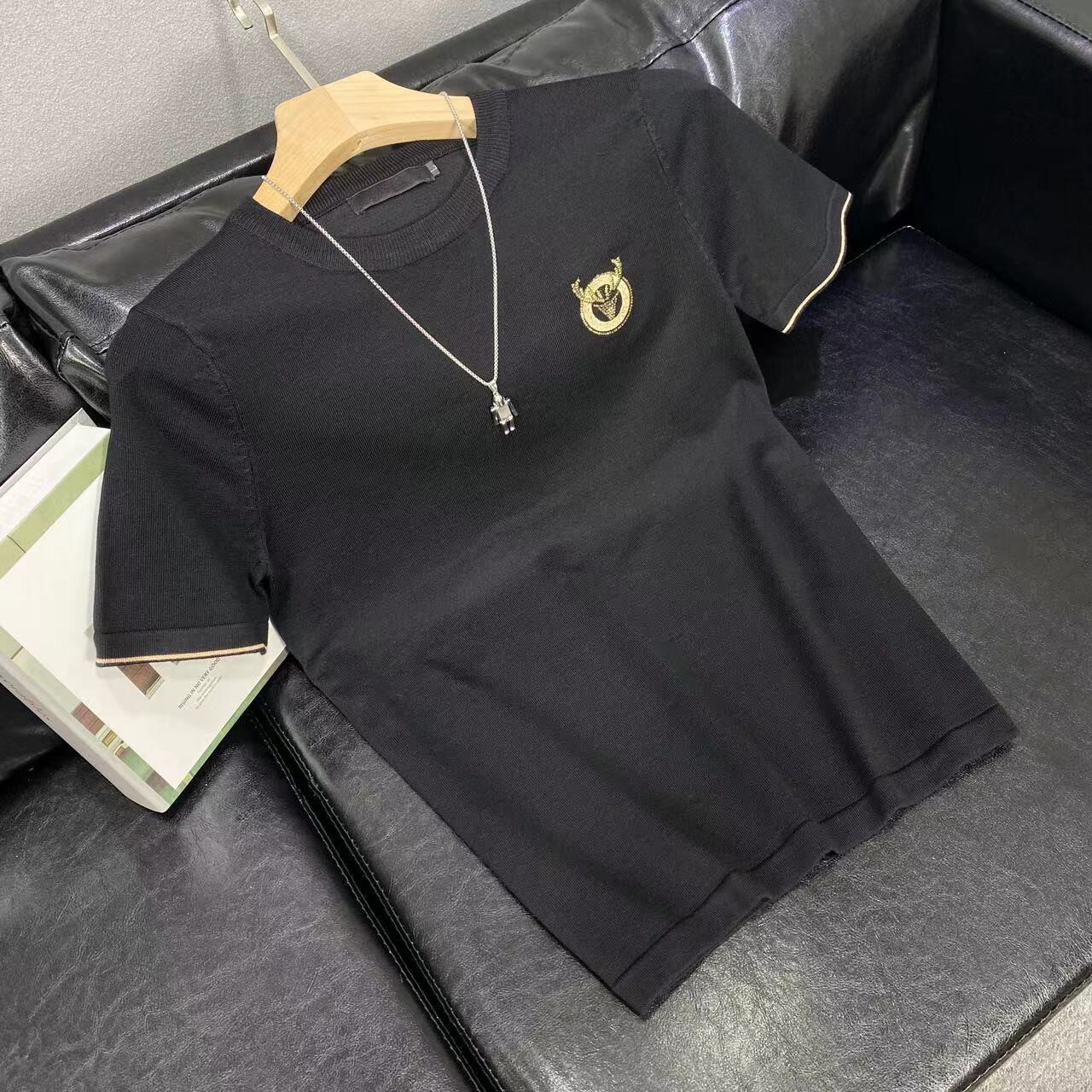 半袖毛衣男士冬季新款圆领针织衫潮流个性青年内搭短袖t恤打底衫