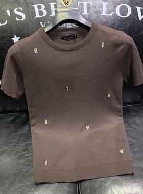 MEEI & SHU 满身小刺绣短袖毛衣男秋冬季轻奢潮流高端针织半袖潮