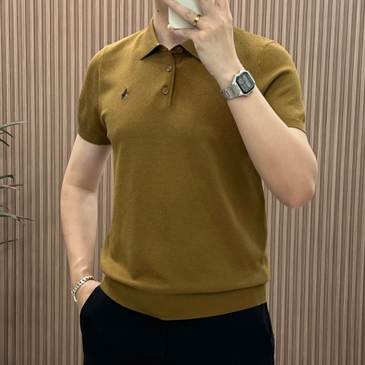 夏季新品潮流针织纯色Polo衫短袖上衣t恤轻奢翻领针织短袖