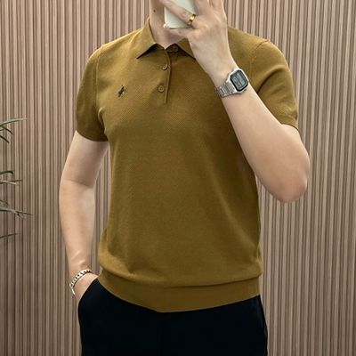 夏季新品潮流针织纯色Polo衫短袖上衣t恤轻奢翻领针织短袖