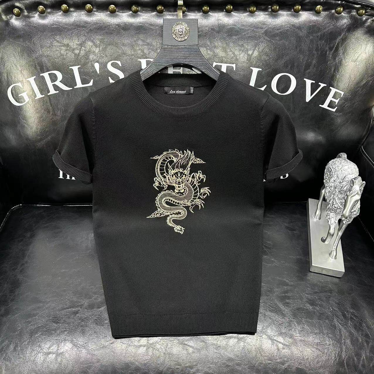 本命年男装短袖毛衣男冬季红色半袖针织衫2024年新款男士龙年衣服