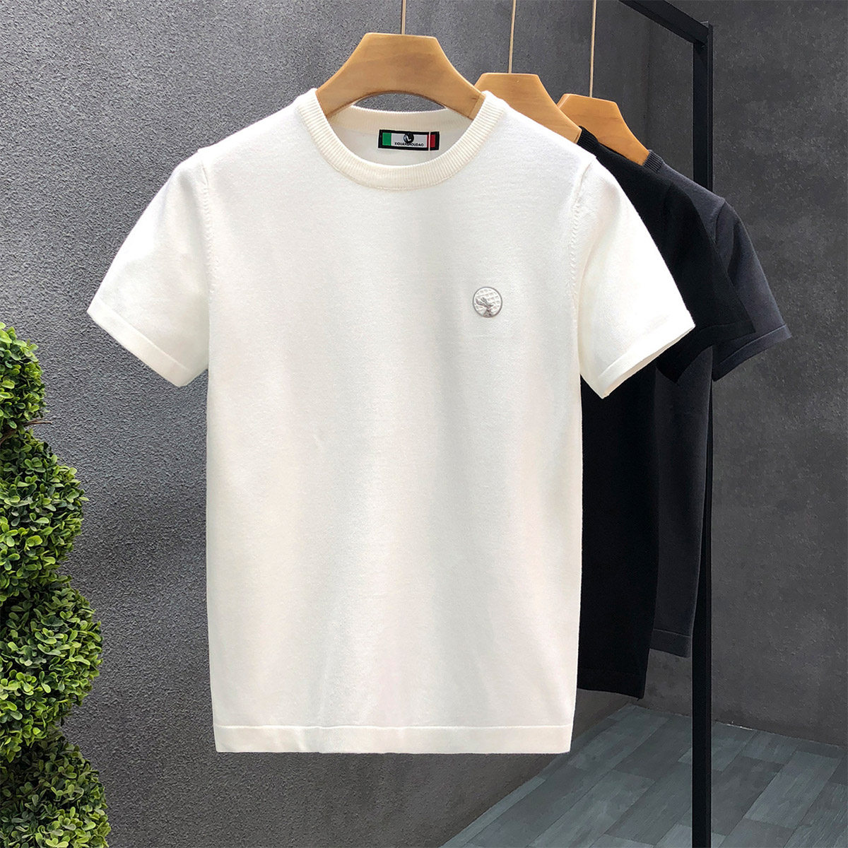 百搭白色内搭秋冬季短袖毛衣男潮牌半袖针织衫2024新款男士打底衫