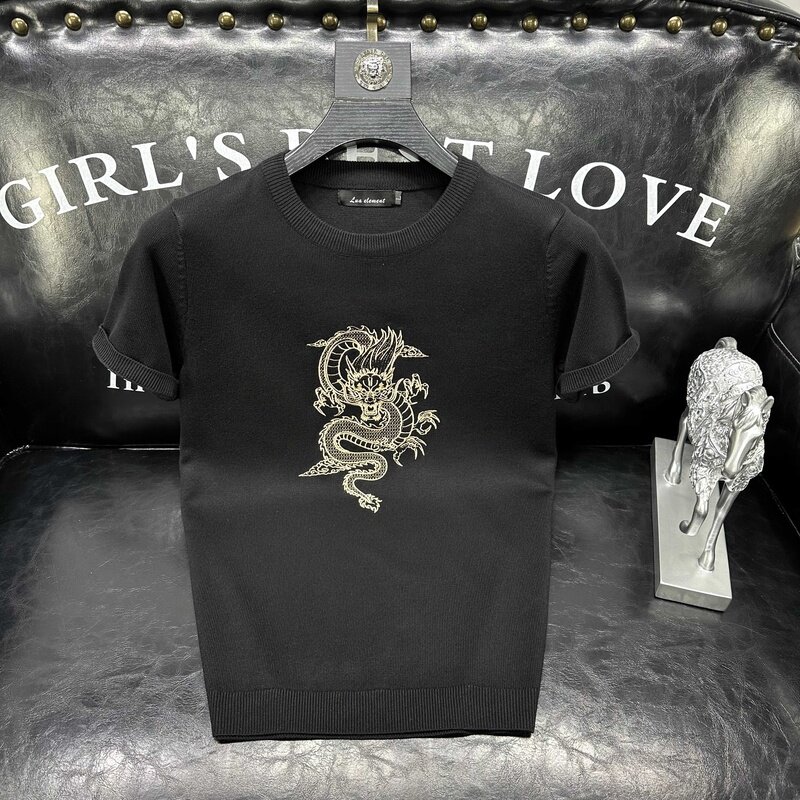 本命年男装短袖毛衣男冬季红色半袖针织衫2024年新款男士龙年衣服