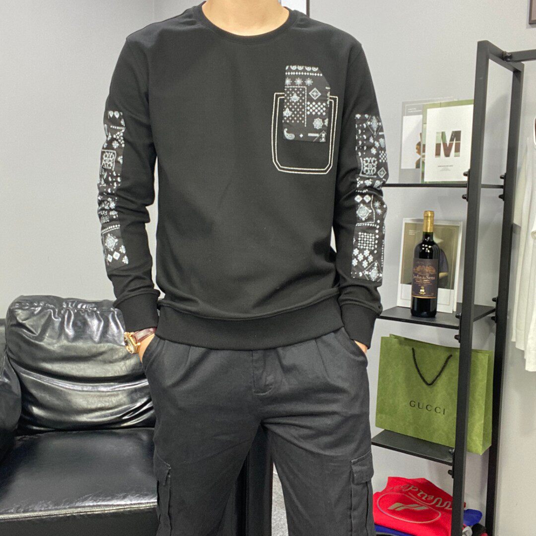 秋冬季卫衣男士潮流腰果花圆领长袖冬装卫衣男印花套头外穿卫衣