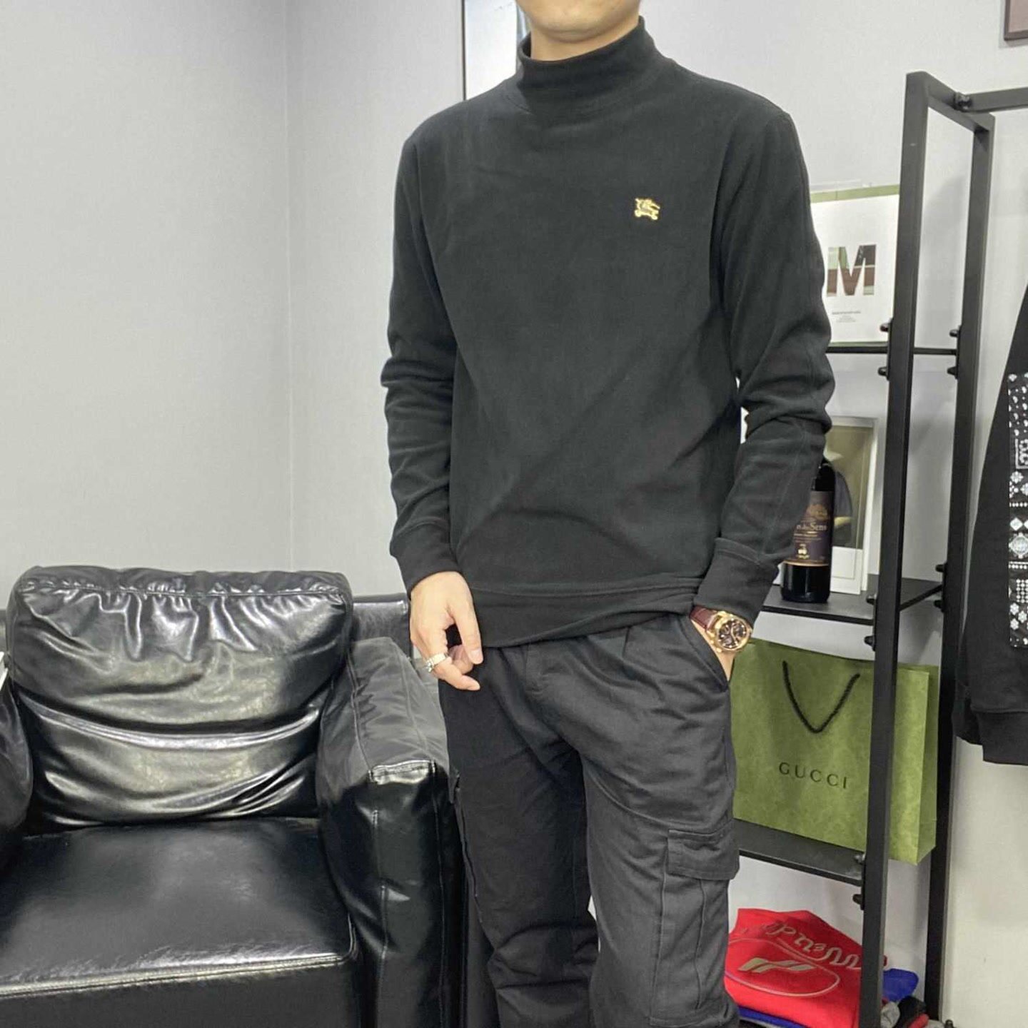 新款骑马士纯色德绒衫男秋冬季半高领保暖卫衣男士套头打底衫