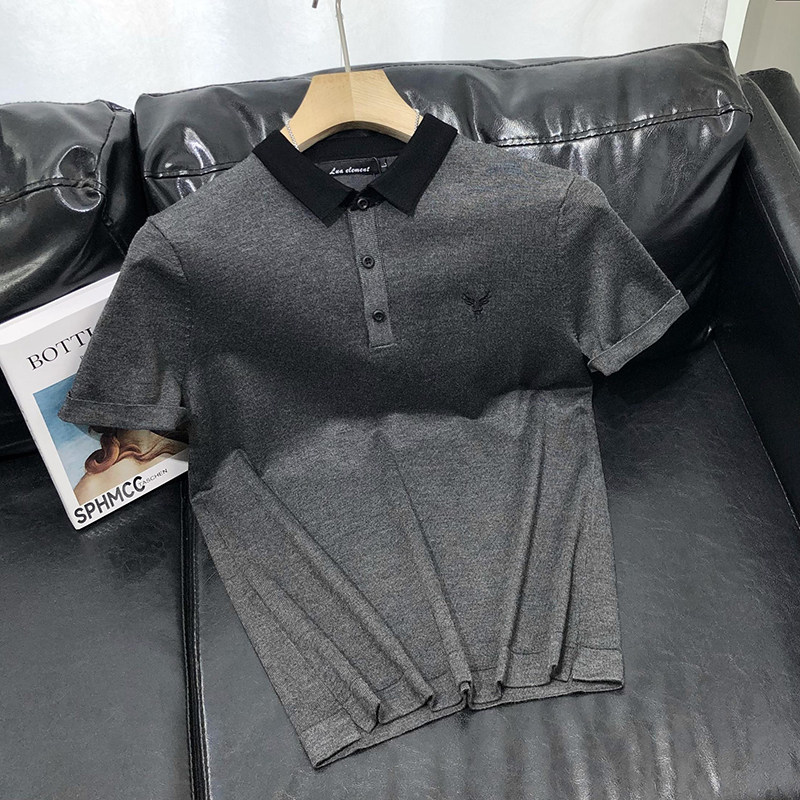 秋冬新品针织polo衫男翻领短袖体恤修身时尚潮流小鹿刺绣青年上衣