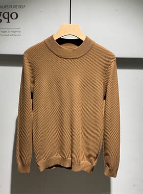 GQO个性条纹半高领毛衣打底衫秋冬新款男韩版修身长袖中领针织衫