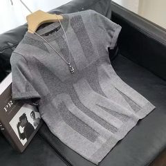 2023秋冬短袖男士针织衫t恤修身时尚青年打底衫半袖个性潮牌上衣