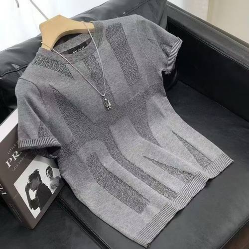 2023秋冬短袖男士针织衫t恤修身时尚青年打底衫半袖个性潮牌上衣