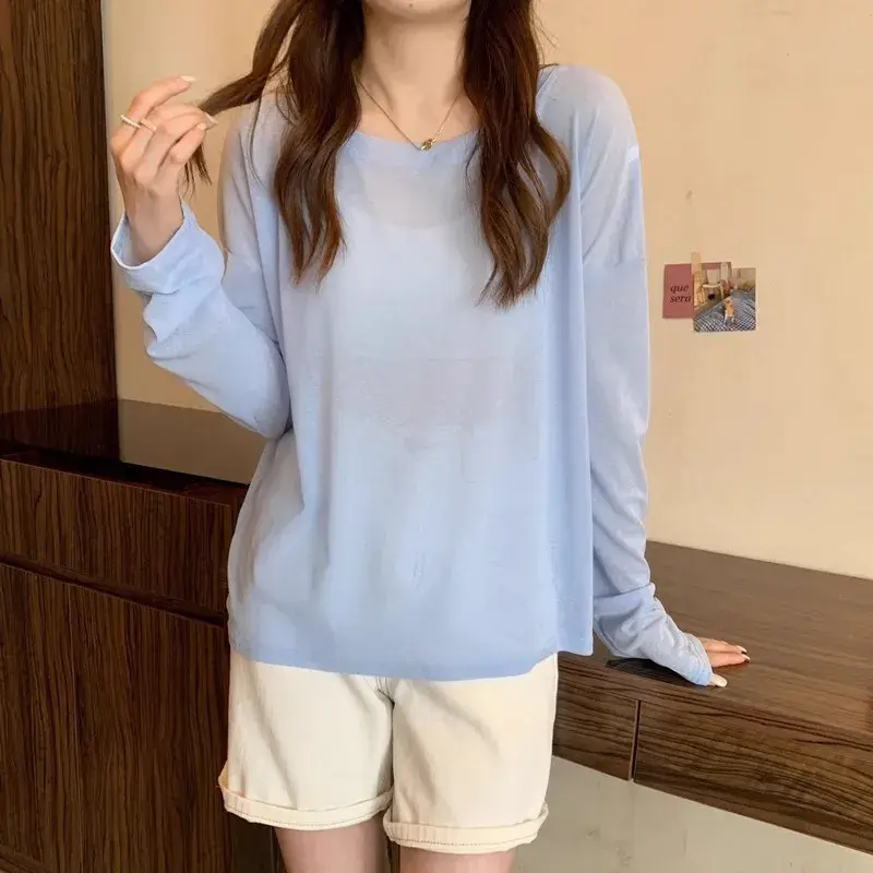 德国防晒衣女2025新款夏季薄款宽松套头雪纺长袖t恤冰丝网纱罩衫