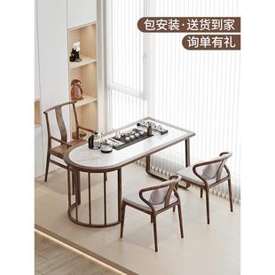 烧水壶 阳台实木泡茶桌椅组合岩板茶台现代家用功夫茶靠墙桌嵌入式