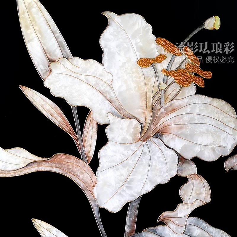 珐琅彩装饰画百合玄关背景墙走廊挂画高级轻奢高级装饰画可定制