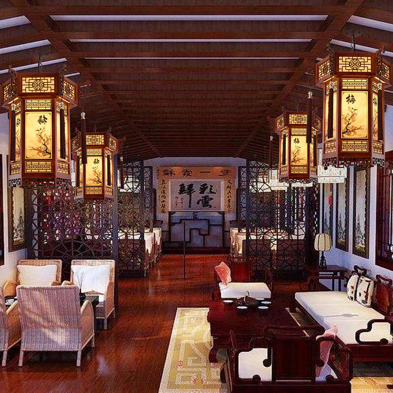 中式实木彷古六角宫灯寺庙宫廷长廊亭子古风大厅古建筑中国风灯笼