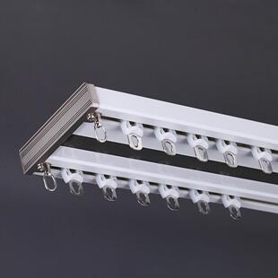 侧装 静音重型连体双轨窗帘轨道铝合金导轨窗帘杆顶装 双轨直轨滑道