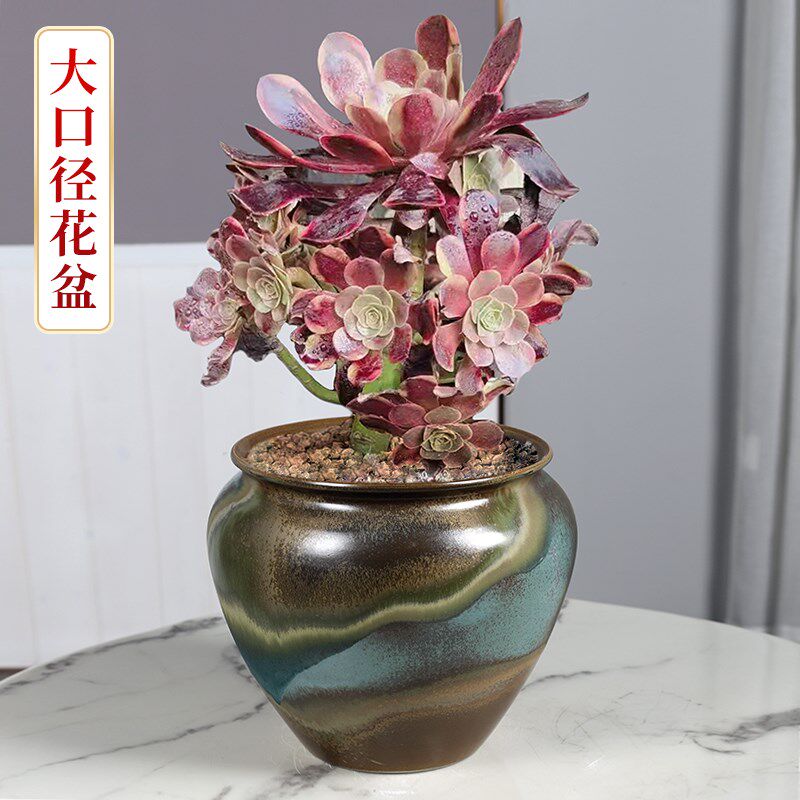 景德镇陶瓷花瓶绿植花卉蝴蝶兰盆栽大口径花盆中式家居客厅摆件盆