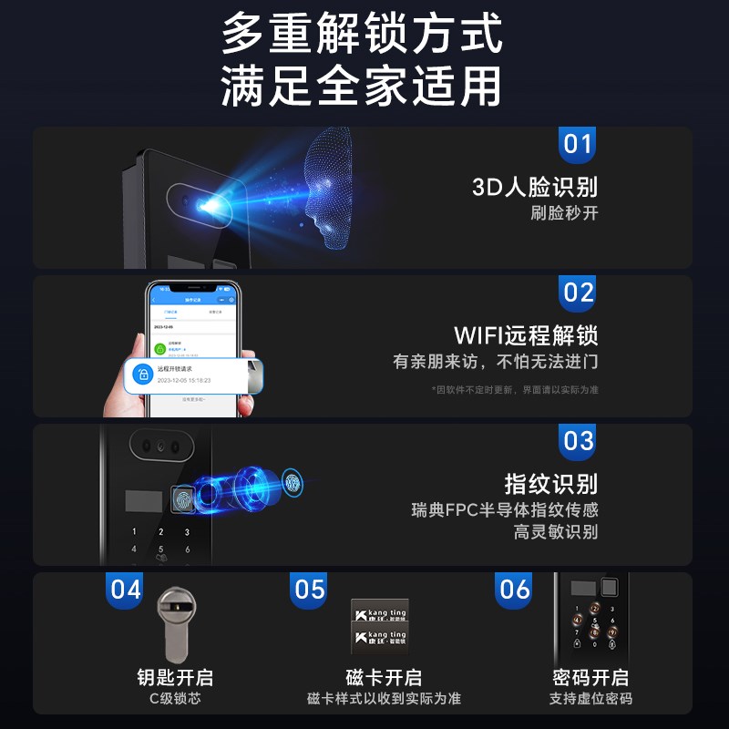 超薄嵌入式全自动智能门锁防盗入户门密码锁别墅双开门大门指纹锁