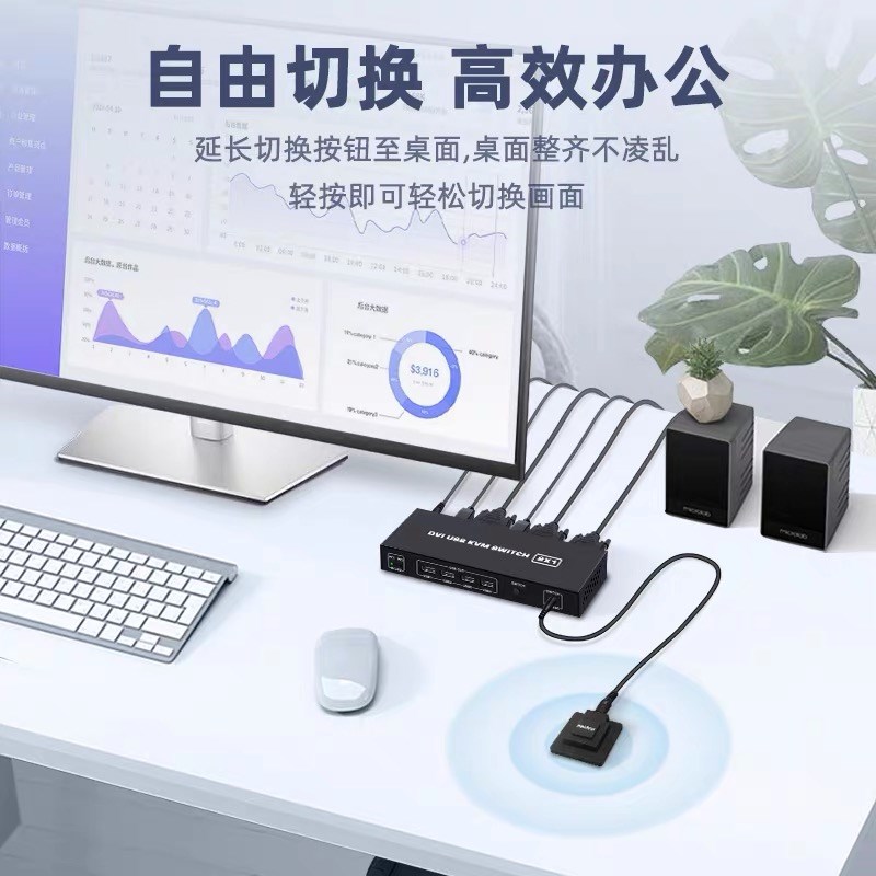 DVI KVM切换器二进一出2进1出4K两台电脑主机共享键鼠打印显示器
