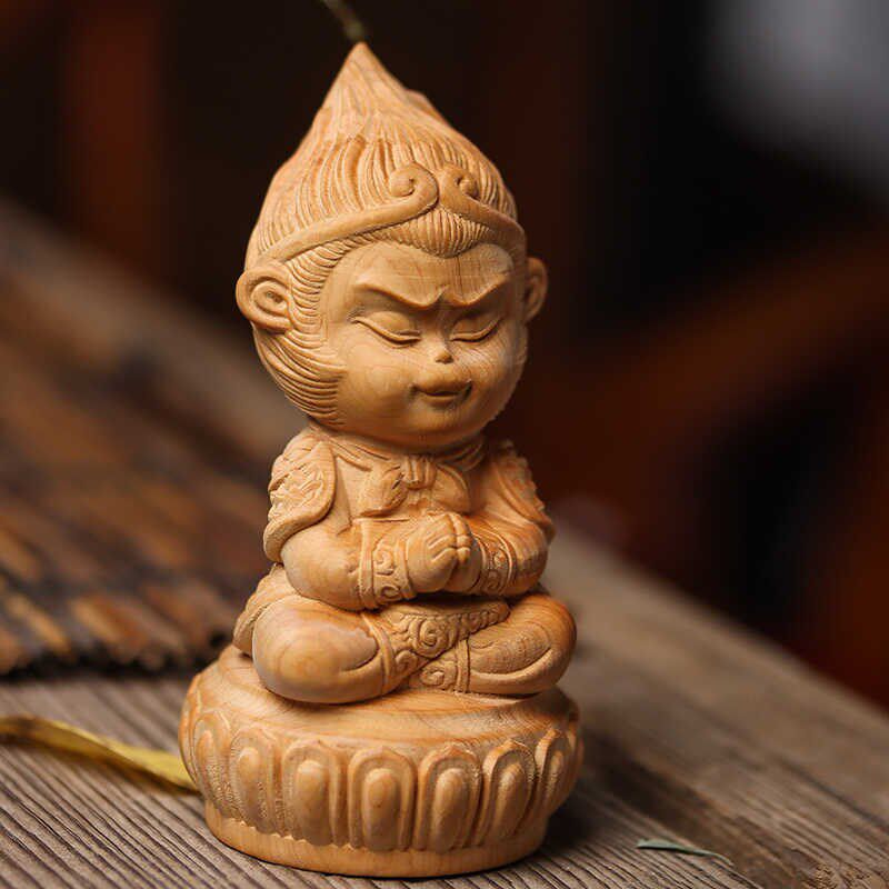 崖柏木雕刻斗战圣佛手把件黑神话孙悟空齐天大圣家居汽车装饰摆件