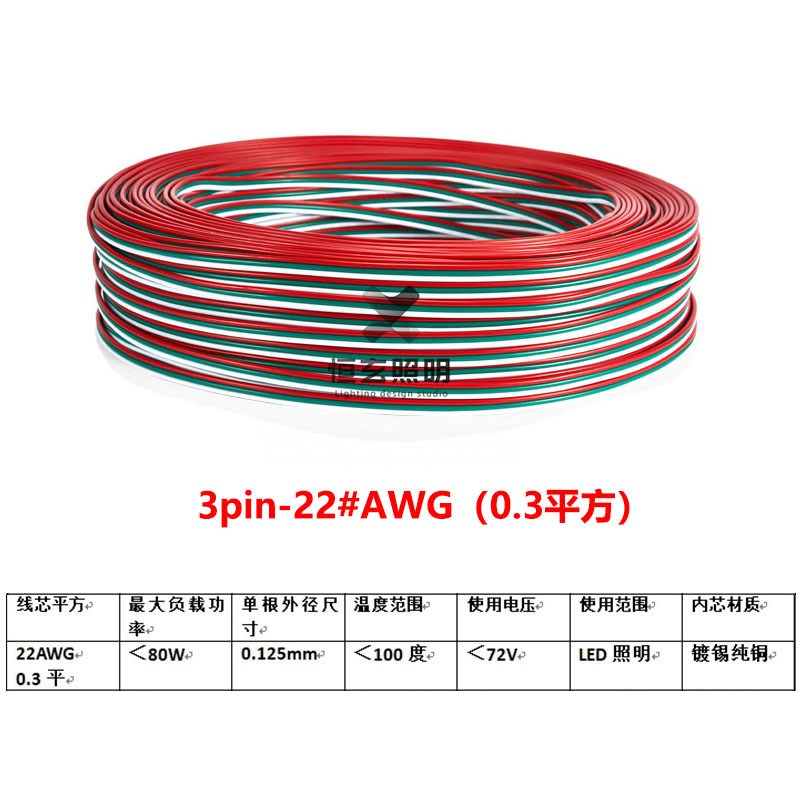 22/20/18AWG  0.3/0.5/0.75平方三芯线3P彩排线幻彩LED灯条电源线图片