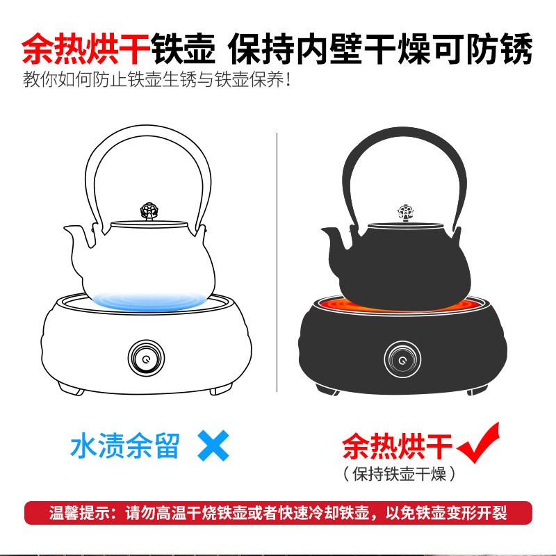 铸铁煮水壶彩绘大容量铸铁壶简约电热煮茶器礼盒装提梁生铁壶z