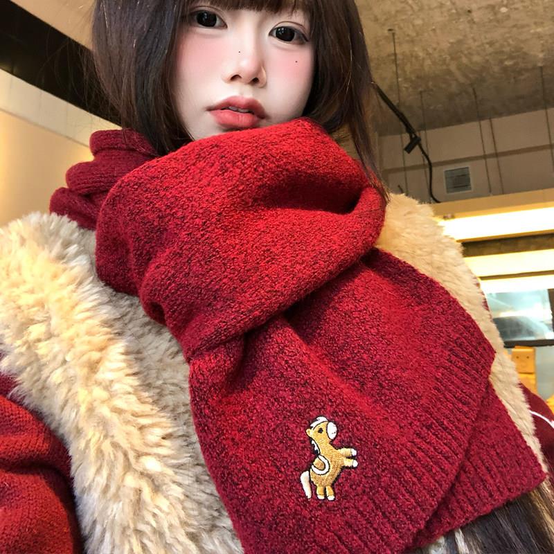 上海故事2026新款马年本命年红色针织围巾女生冬季保暖加厚高级感
