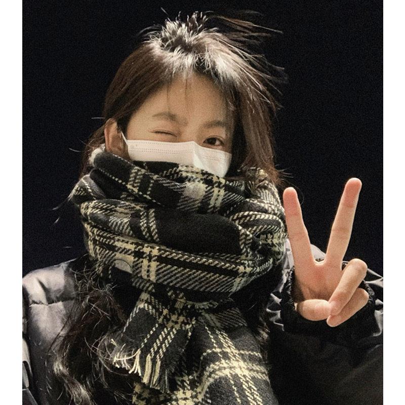 上海故事围巾冬季女2026新款韩系双面格子保暖围脖百搭时尚高级感