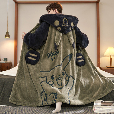 芬腾睡衣男士珊瑚绒加厚绒睡袍秋冬季浴袍青少年加肥加大码家居服