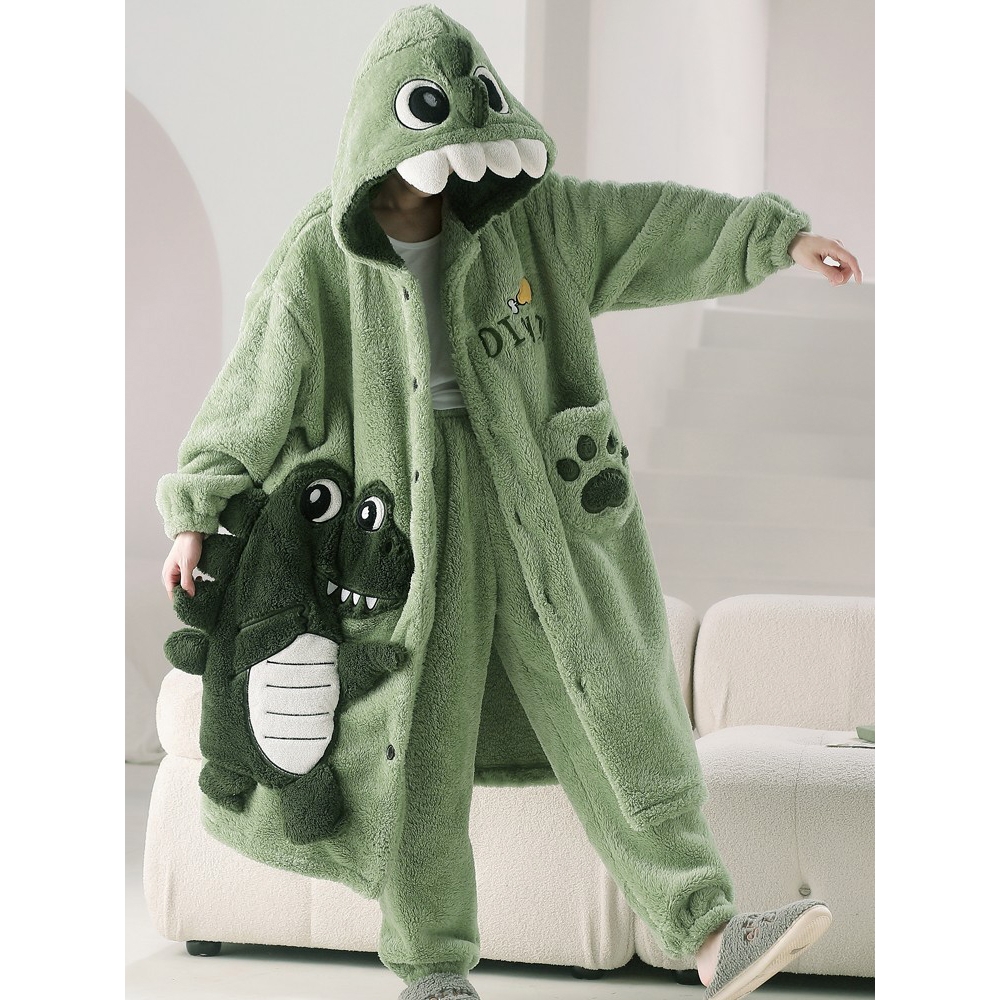 芬腾睡衣男秋冬季加绒加厚珊瑚绒家居服套装冬季卡通青少年睡袍