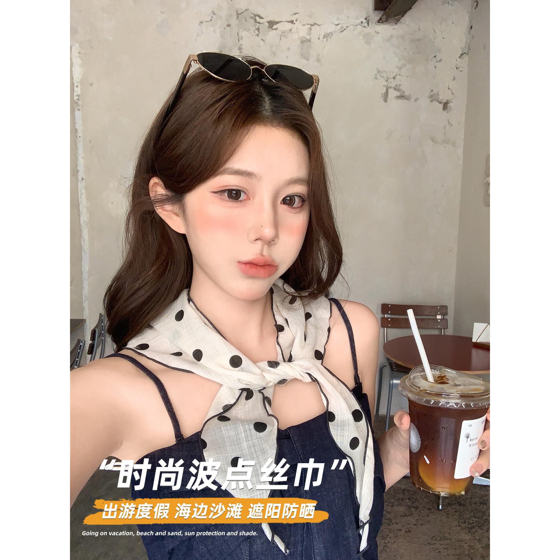 上海故事法式田园风花朵波点丝巾女士秋季甜美百搭系脖配饰高级感