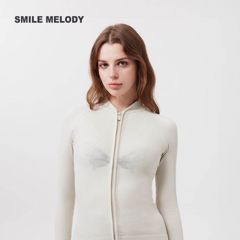 Smile Melody 蝴蝶印花塑身瑜伽外套显瘦运动上衣拉链外套