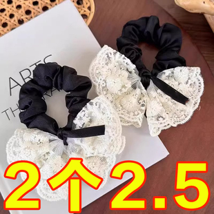 甜美蝴蝶結千金發圈蕾絲雙層溫柔韓版 刺繡復古發繩氣質 皮筋時尚