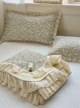 法式边a花类双面棉双层床盖枕套纱三件套水MYL20250洗全棉花夹棉